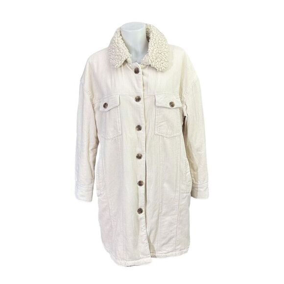 Lucky Brand Womens Corduroy Sherpa Trim Quilt Lined Button Down Coat sz XL‎ NEW - Picture 1 of 11
